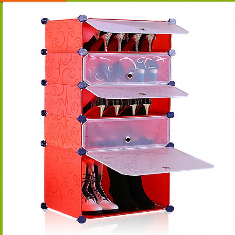 5 Layer Shoe Rack With Transparent Doors Easy To Install Shoes Shelf Organizer