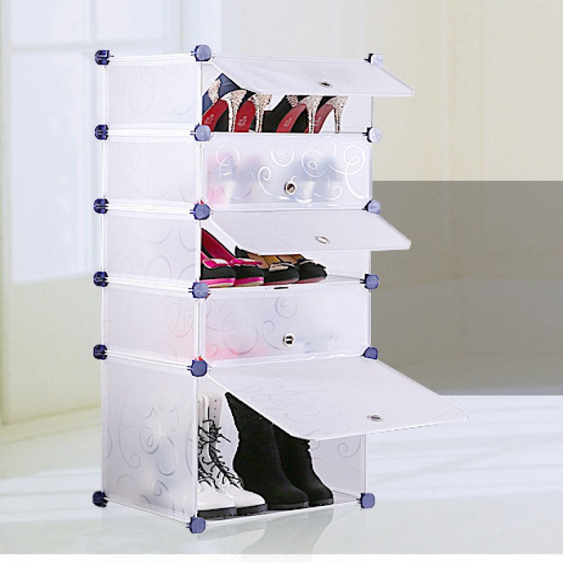 5 Layer Shoe Rack With Transparent Doors Easy To Install Shoes Shelf Organizer