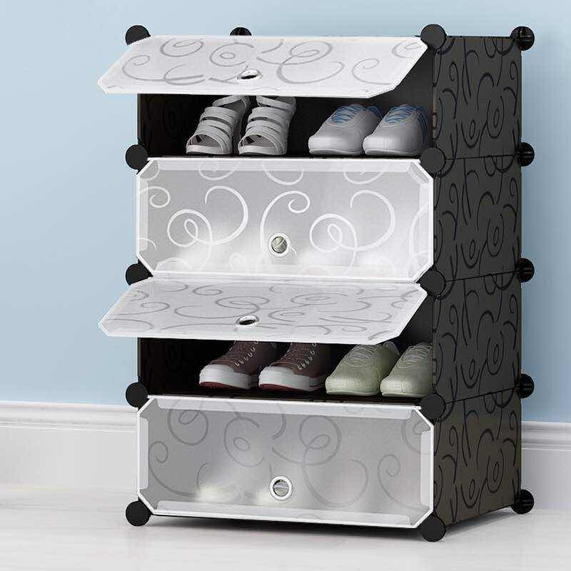 4 Layer Shoe Rack With Transparent Doors Easy To Install Shoes Shelf Organizer