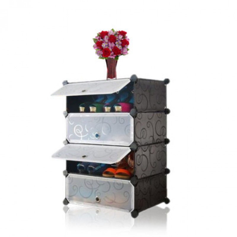4 Layer Shoe Rack With Transparent Doors Easy To Install Shoes Shelf Organizer