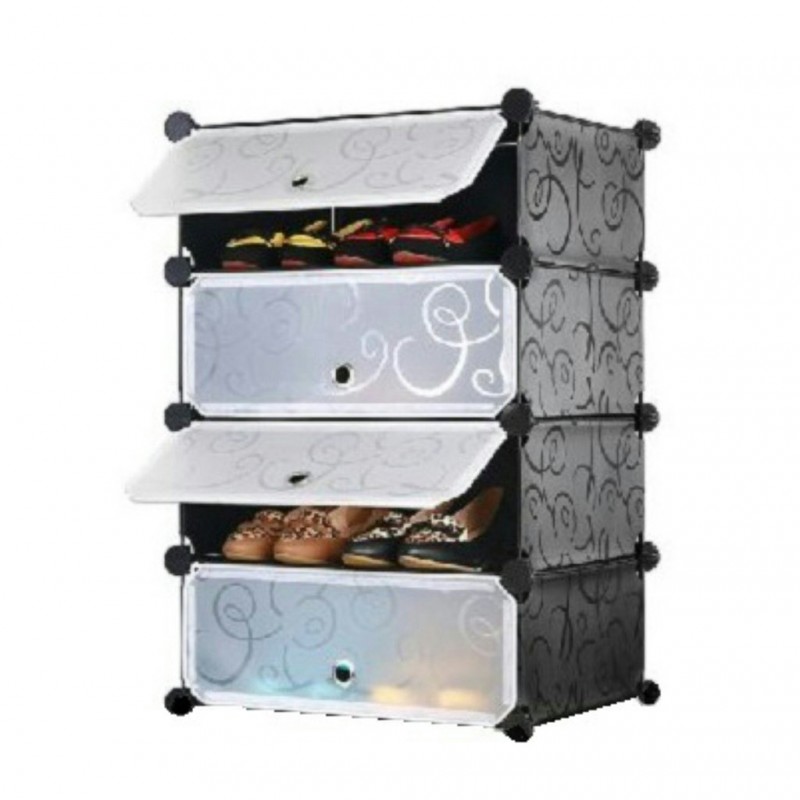 4 Layer Shoe Rack With Transparent Doors Easy To Install Shoes Shelf Organizer