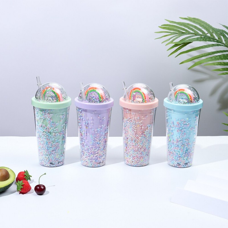 Rainbow Water Bottle With Straw