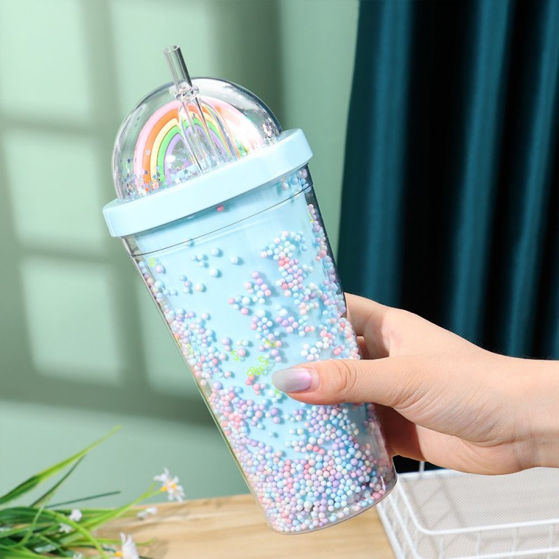 Rainbow Water Bottle With Straw