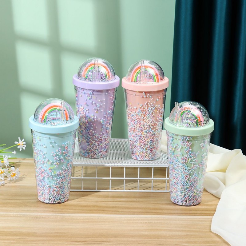 Rainbow Water Bottle With Straw