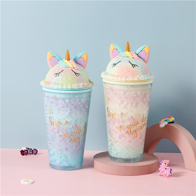 Korean Style Cute Water Bottle Unicorn Plastic Water Bottle With Straw