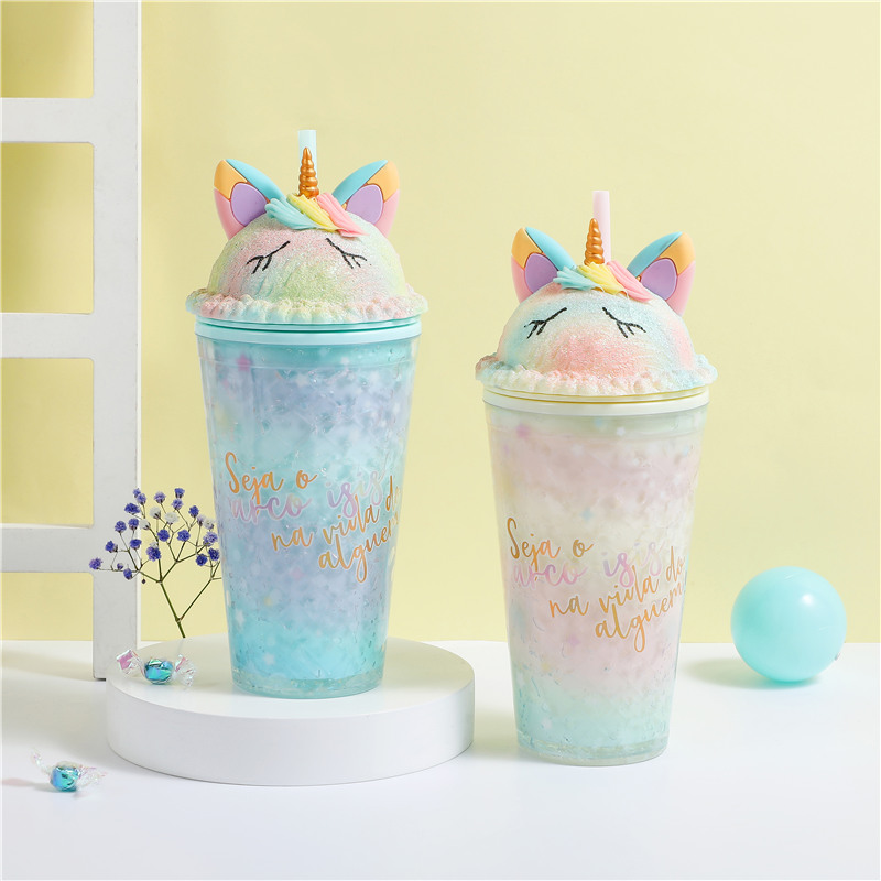 Korean Style Cute Water Bottle Unicorn Plastic Water Bottle With Straw