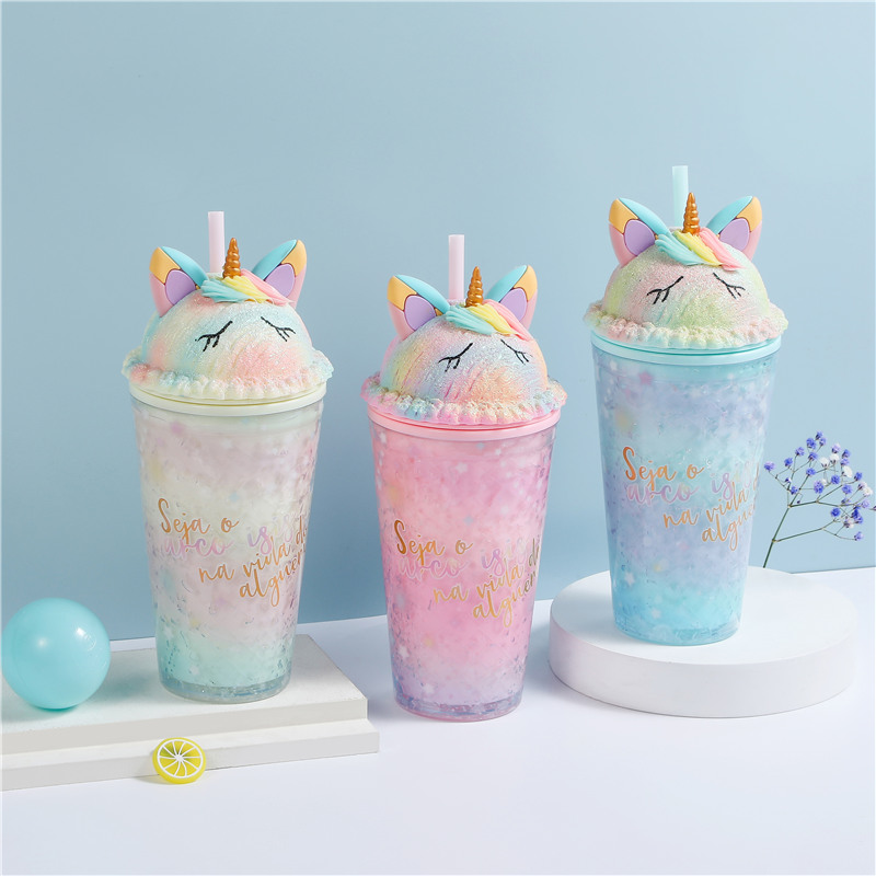 Korean Style Cute Water Bottle Unicorn Plastic Water Bottle With Straw