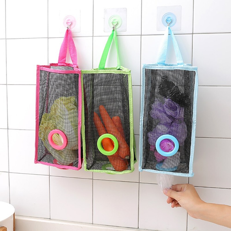 Wall Mount Hanging Garbage Bag Organizer Dispenser