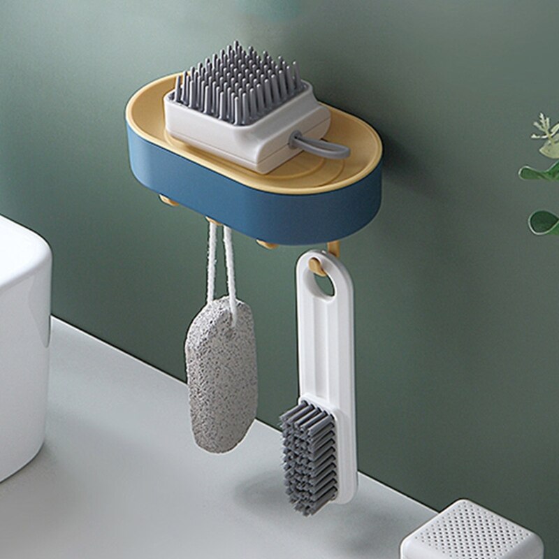 Wall-Mounted Drain Soap Box with Hooks