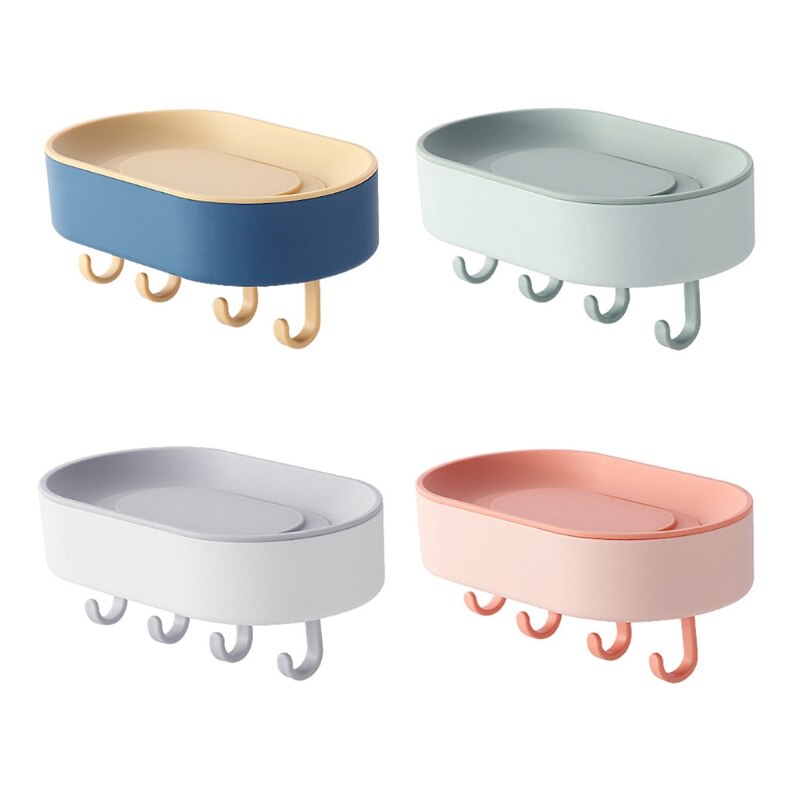 Wall-Mounted Drain Soap Box with Hooks