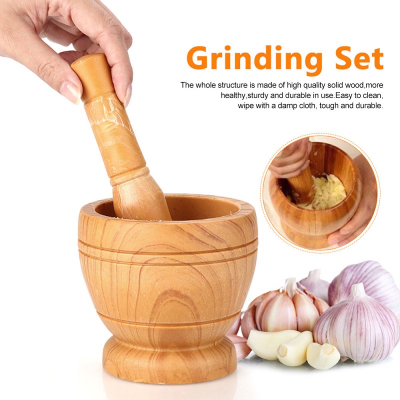 Kitchen Hand Manual Wood Garlic Ginger Spices Crusher Bowl