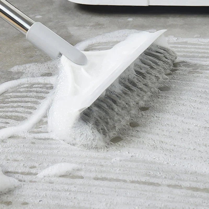2 In 1 Floor Scrub Brush with Window Squeegee Rotatable Long Handle