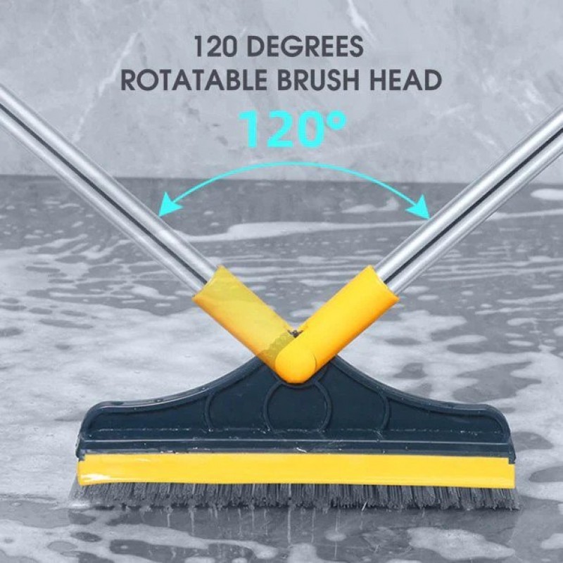 2 In 1 Floor Scrub Brush with Window Squeegee Rotatable Long Handle