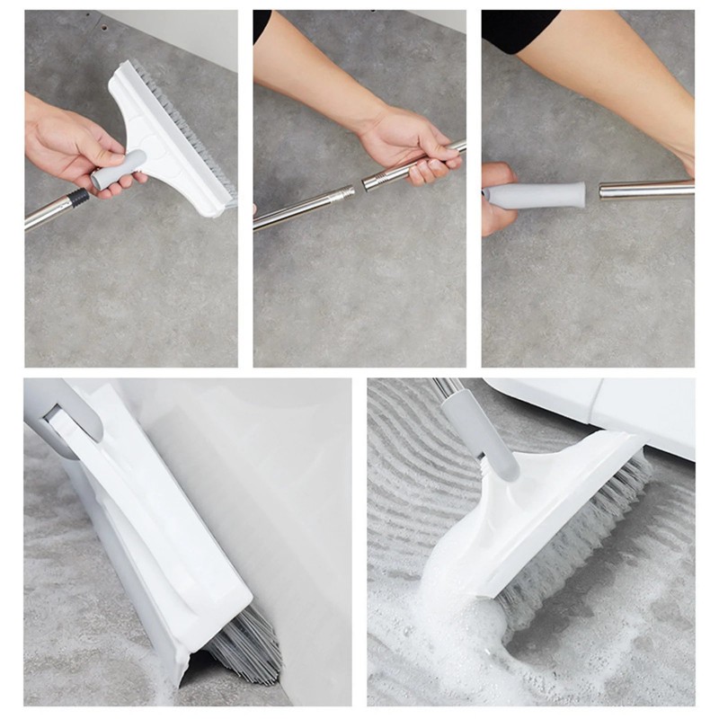2 In 1 Floor Scrub Brush with Window Squeegee Rotatable Long Handle