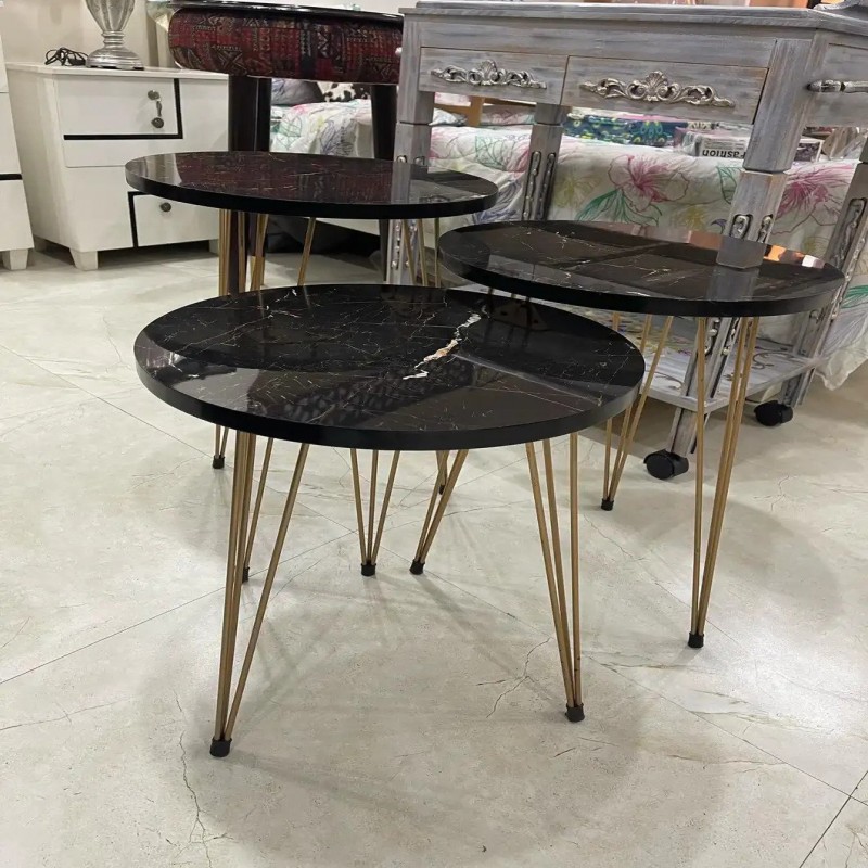 set of 3 Black Gold nesting table