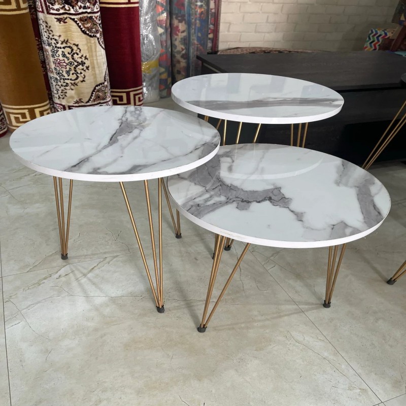 set of 3 White Glory nesting table