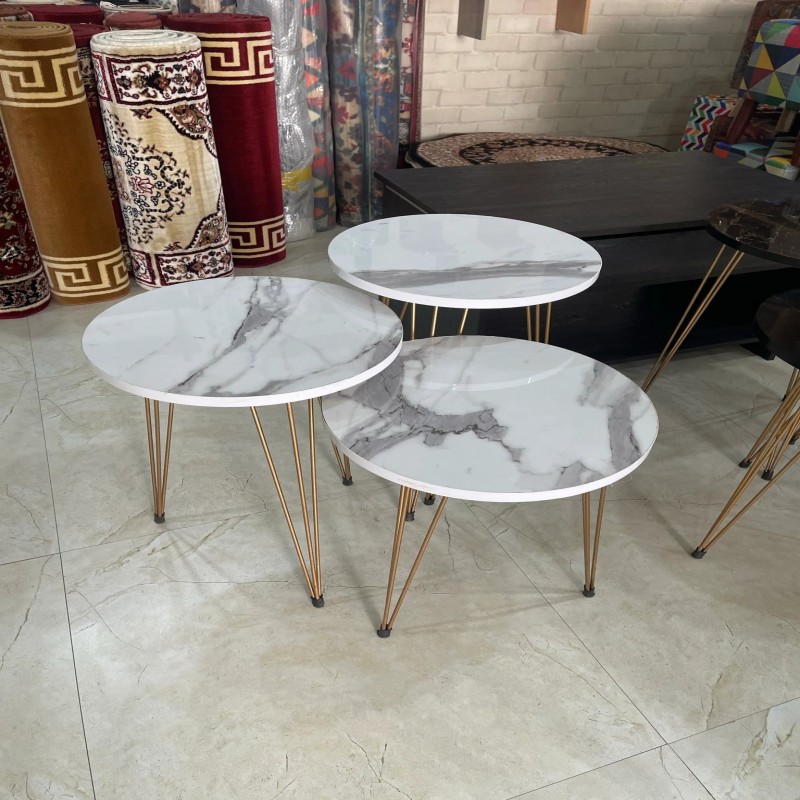 set of 3 White Glory nesting table