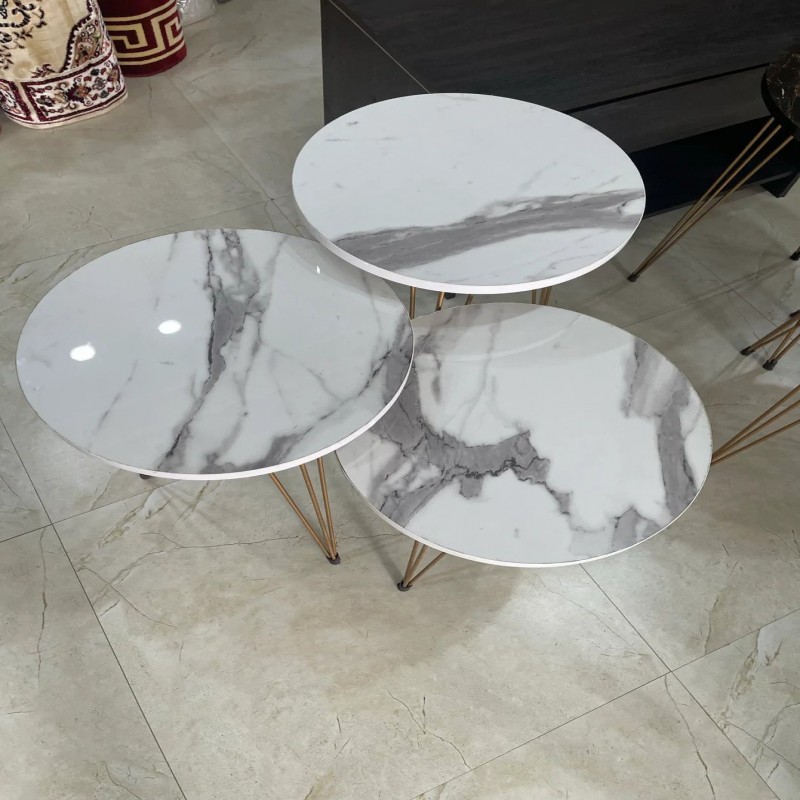 set of 3 White Glory nesting table
