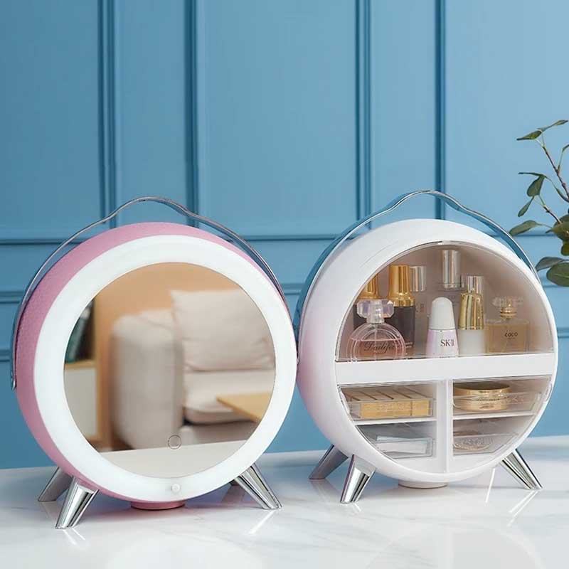 360 Rotatable Cosmetics Makeup Organizer Storage Box With Led Mirror
