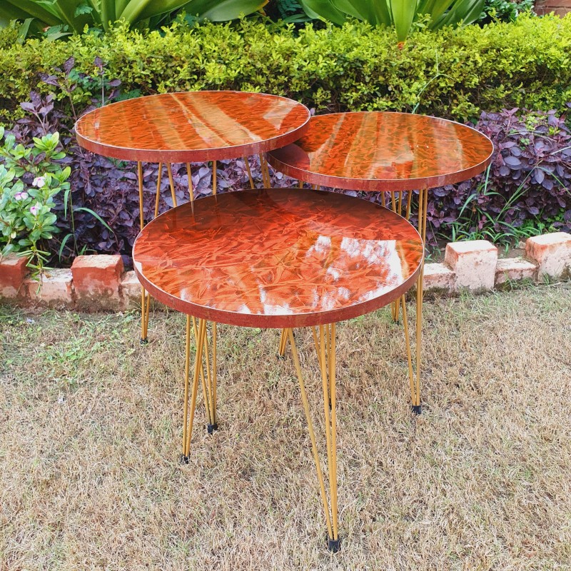 Set of 3 Red Sea Shiny Round Table