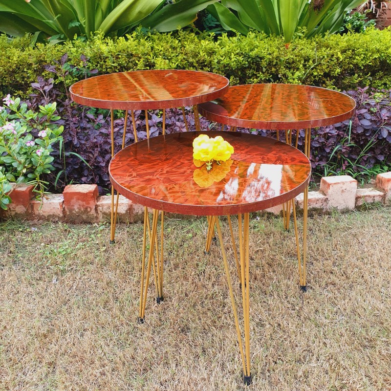 Set of 3 Red Sea Shiny Round Table