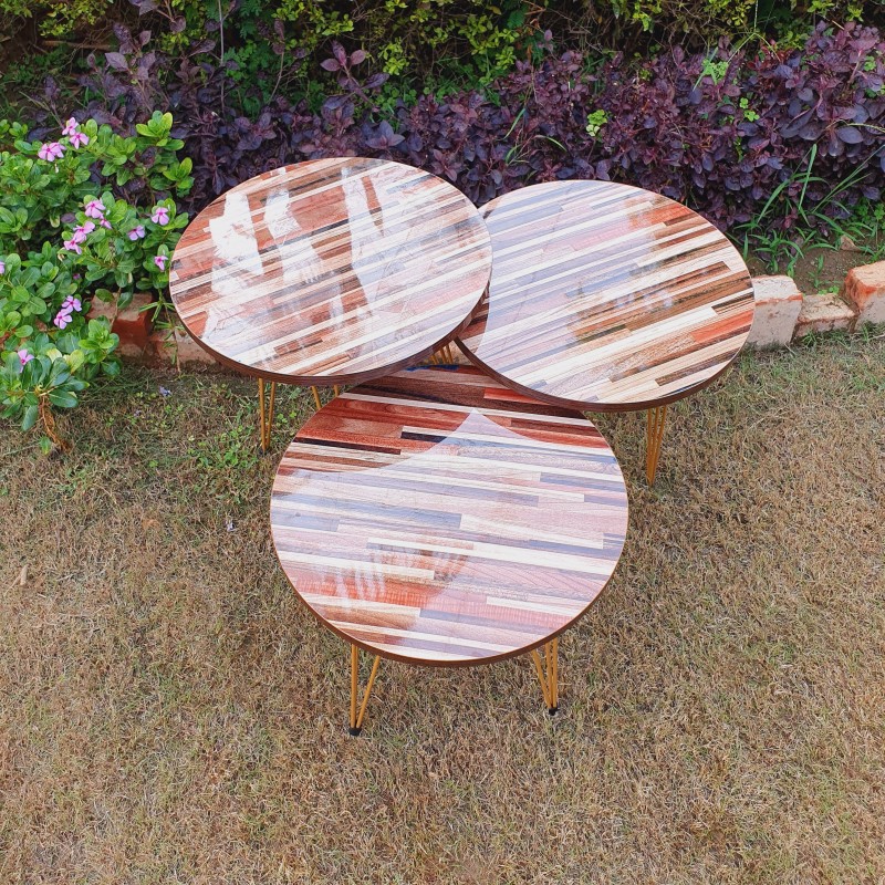 Set of 3 Wood Slits Design Round Table