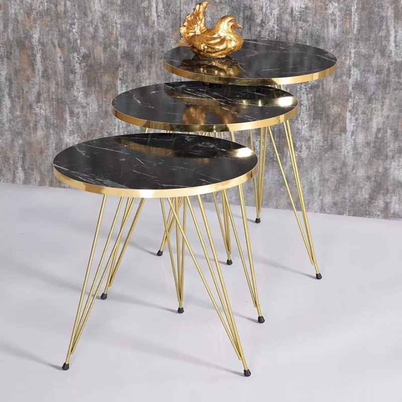 (Set of 4) Black Goldy nesting tables Set