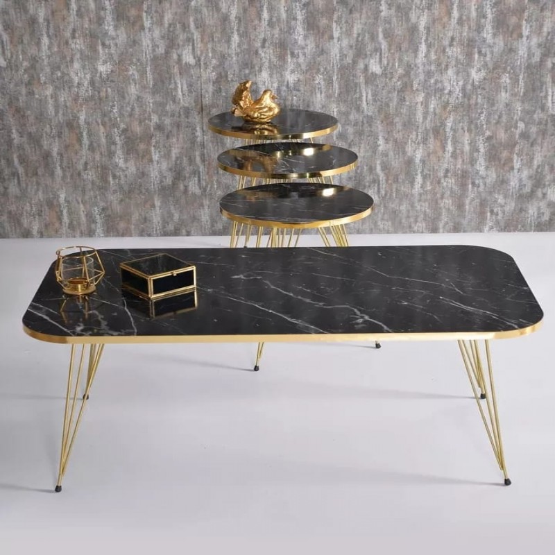 (Set of 4) Black Goldy nesting tables Set