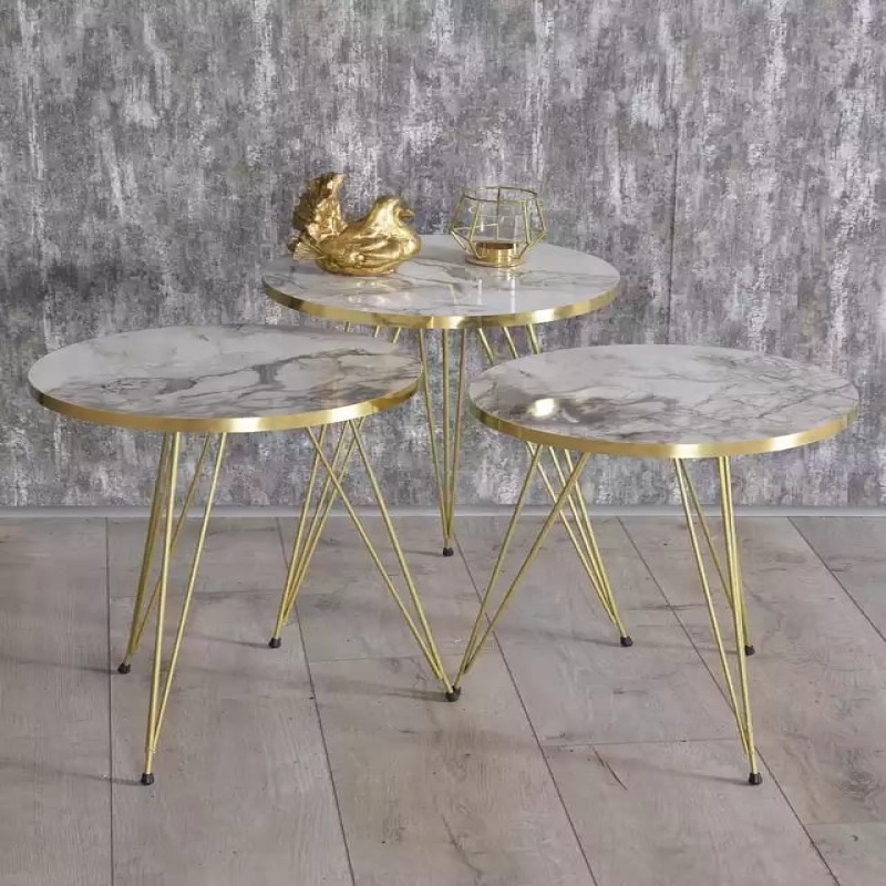 (Set of 4) White Gold nesting tables Set