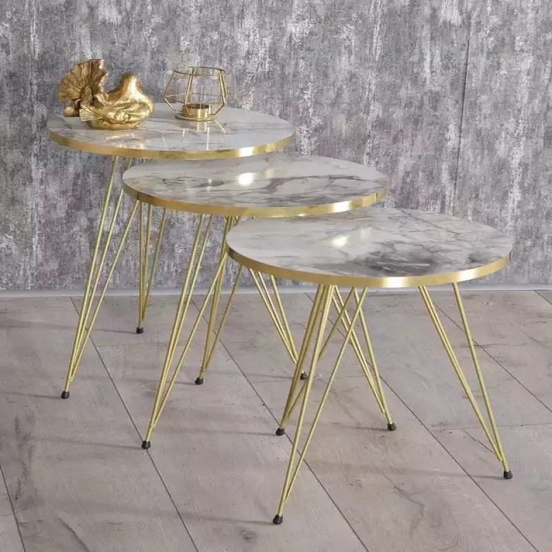 (Set of 4) White Gold nesting tables Set