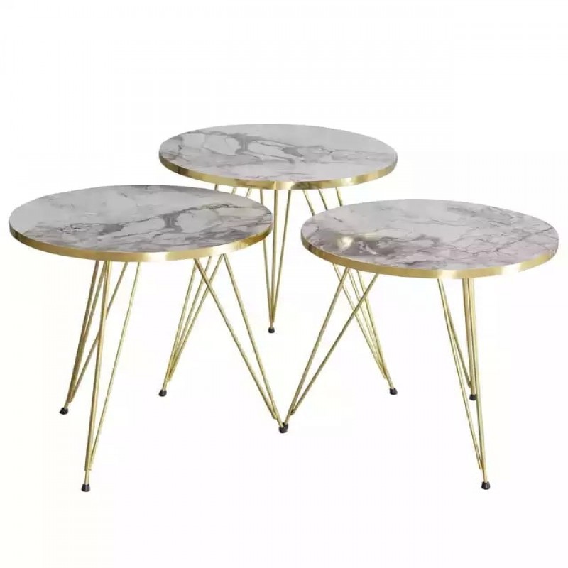 (Set of 4) White Gold nesting tables Set