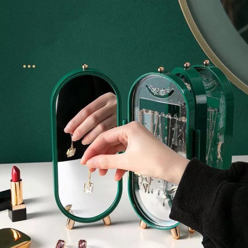 4 Doors Portable Jewelry Organizer With Mirror
