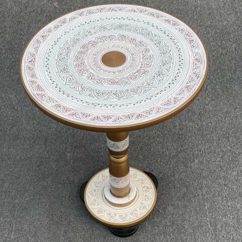 Artistic Table With Nakshi Art White Colour
