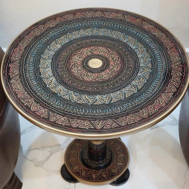 Artistic Nakshi Art Table Black & Brown Multi Colour