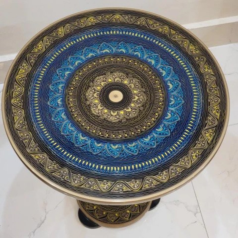 Artistic Table With Nakshi Art Top Blue Multi Colour