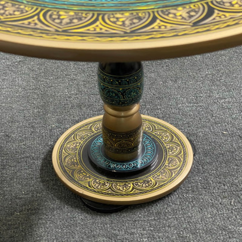 Artistic Table With Nakshi Art Top Sky Multi Colour
