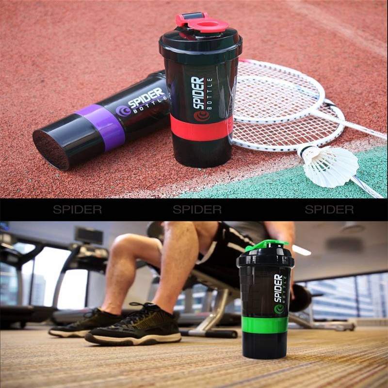 3 in 1 three layers spider protein mixing sports bottle