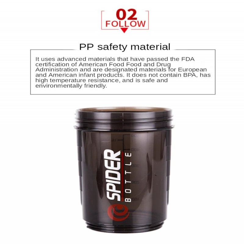 3 in 1 three layers spider protein mixing sports bottle