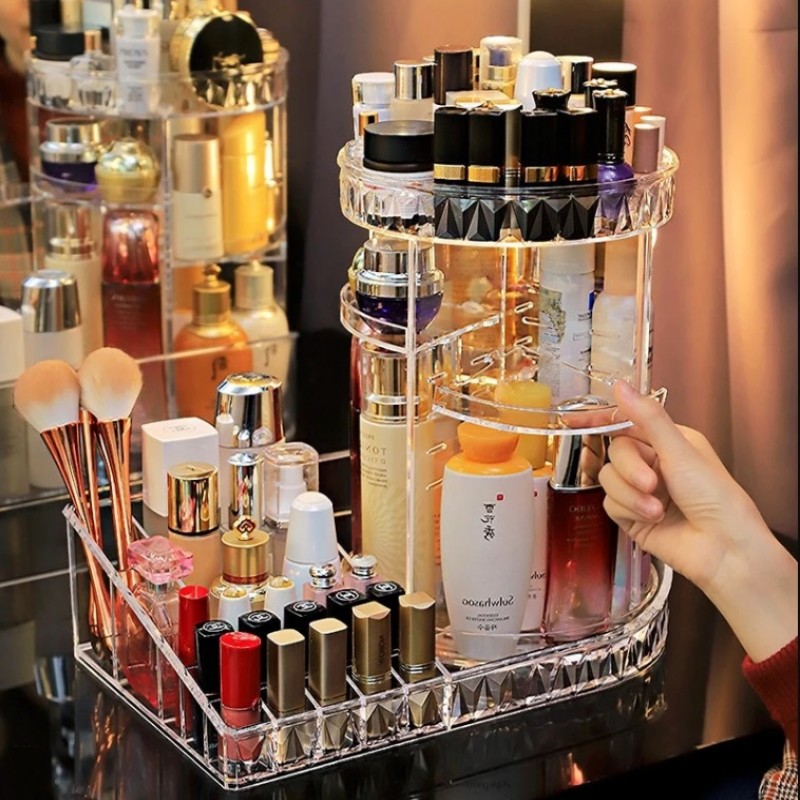 360 Degree Rotating Multi-Function Acrylic Cosmetic Storage Display Case For Brushes Lipsticks Jewelry