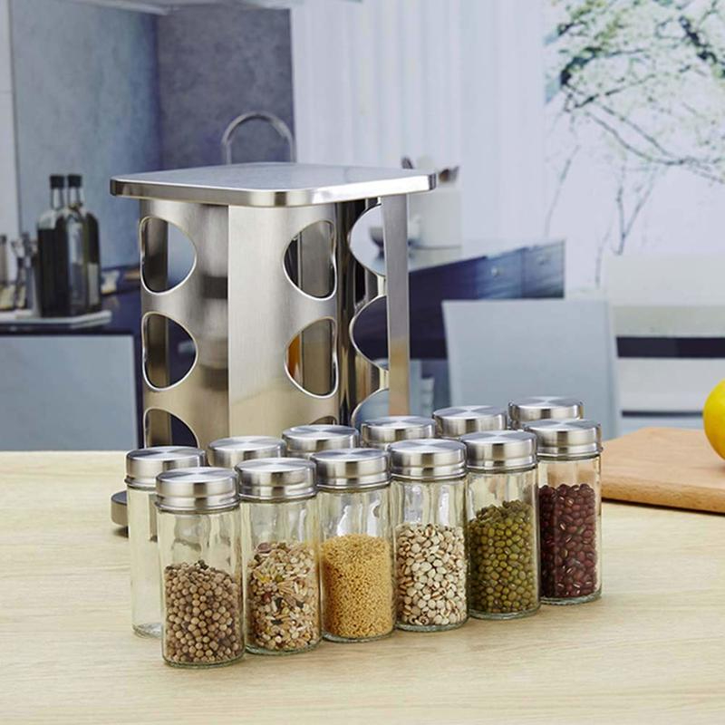 12 Piece Square Shape Revolving Steel Spice Rack