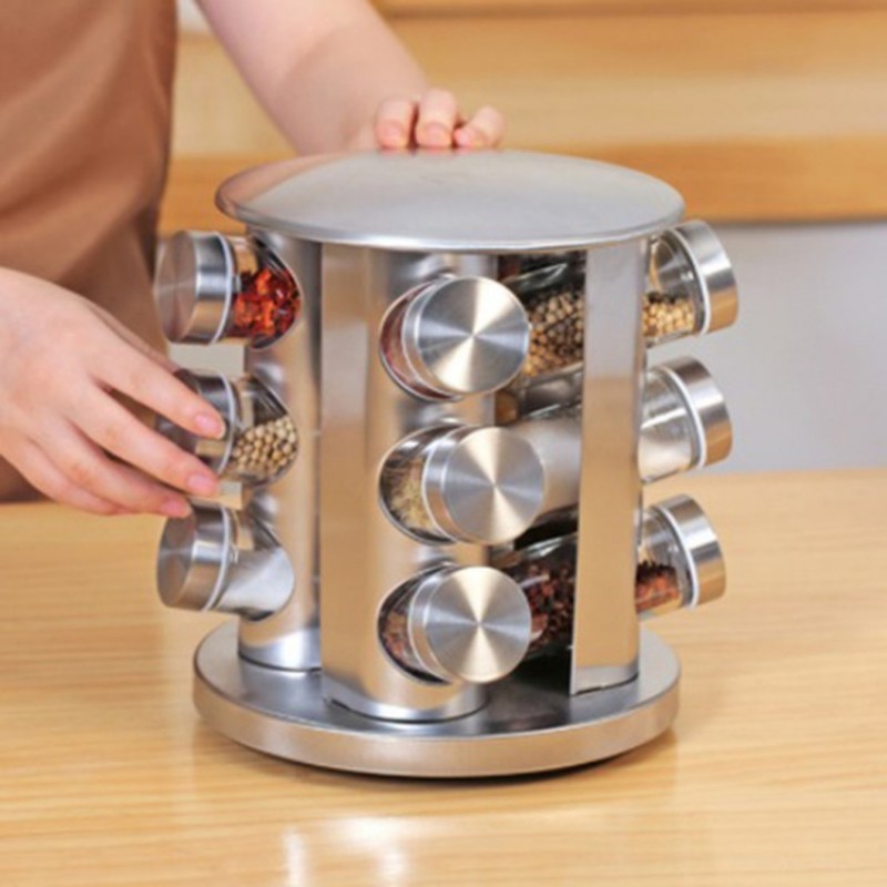 12 pcs Round Stainless Iron Rotating Spice Rack