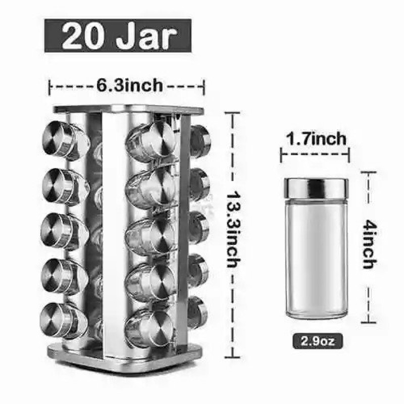 20pcs Square Shape Steel Spice Jar Rack Seasoning Organizer
