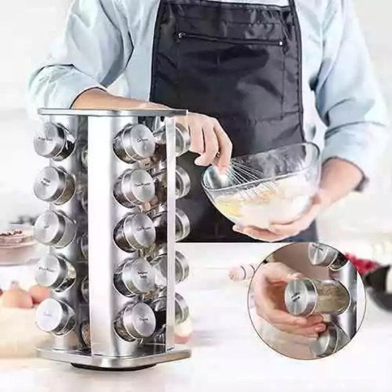 20pcs Square Shape Steel Spice Jar Rack Seasoning Organizer