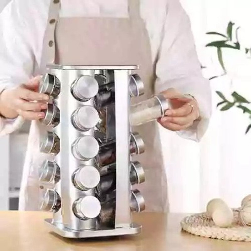 20pcs Square Shape Steel Spice Jar Rack Seasoning Organizer