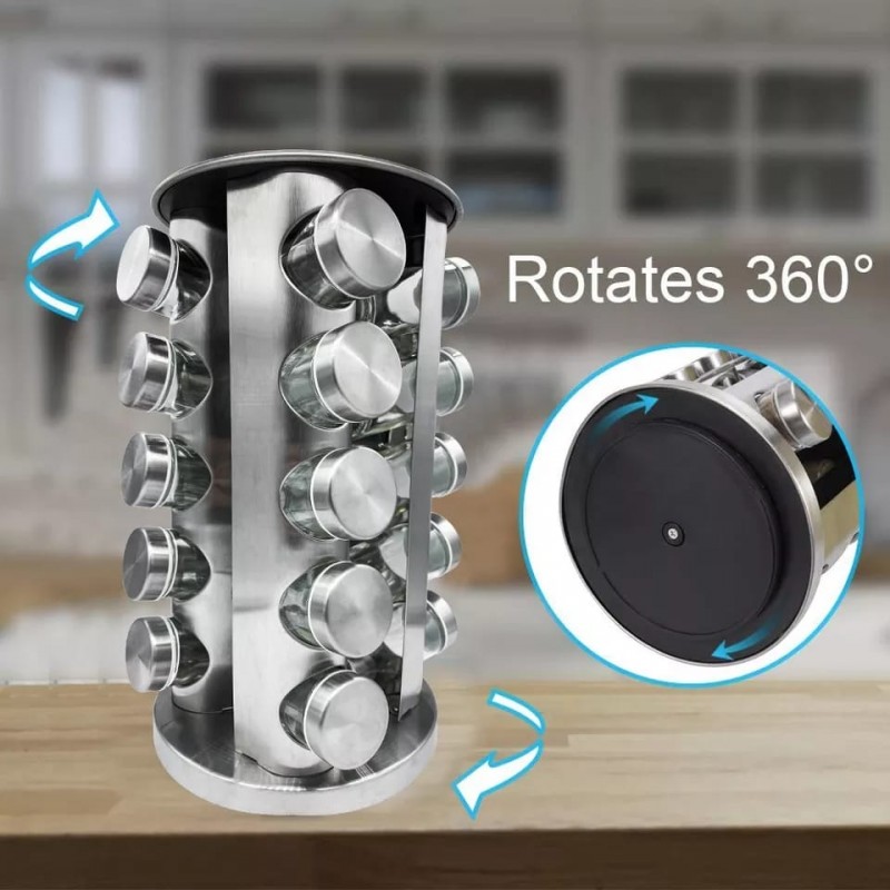 20 Pcs Round Shape Rotating Spice Jar Rack