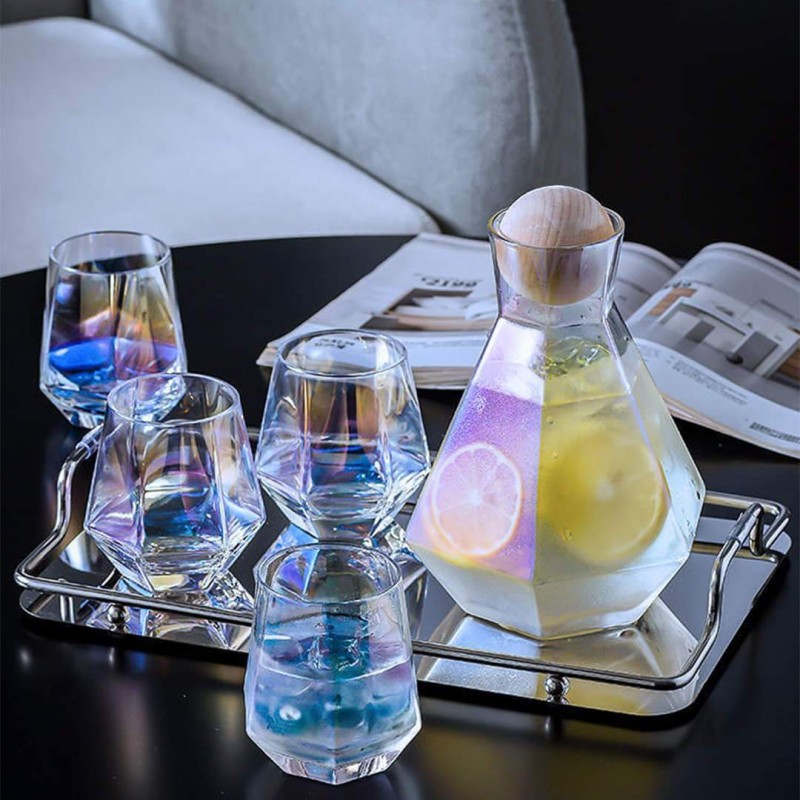 Buy 7-pcs nordic style rainbow multi shade glass set with cork lid jug at  best price in Pakistan