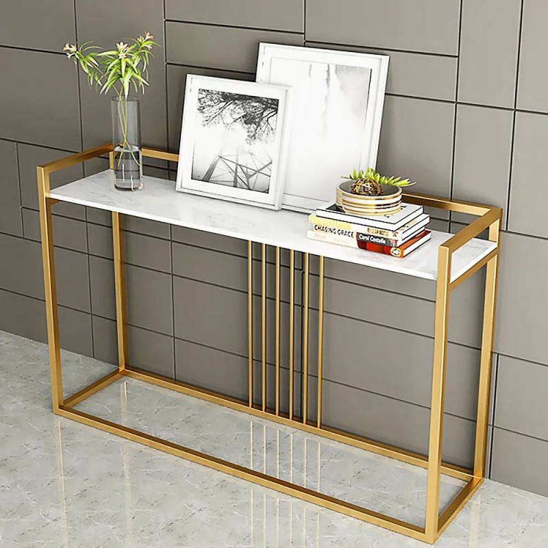 Gold Finish Rectangle Modern Narrow Console Table