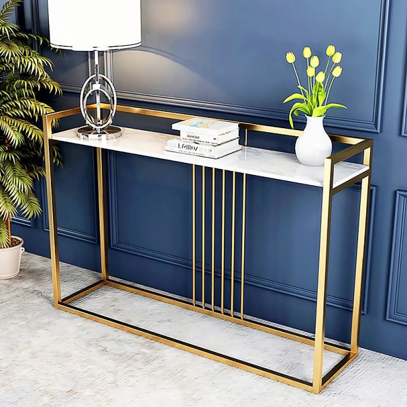 Gold Finish Rectangle Modern Narrow Console Table