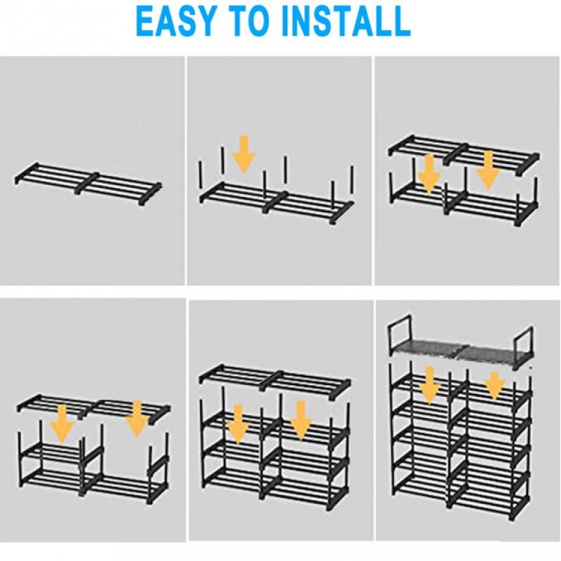 Shelf Removable 4-tier 3-row Metal Shoe Rack Storage Organizer