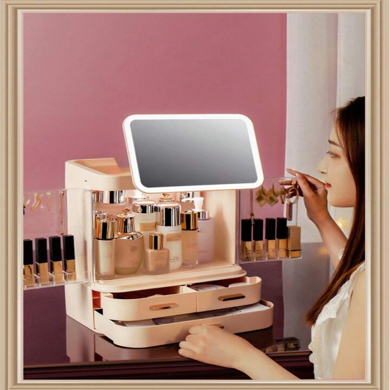 Cosmetic Storage Box With Mirror Led Light
